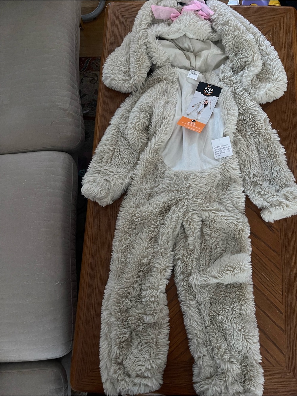 Plush Beige Bunny Kids Costume Onesie with Hood
